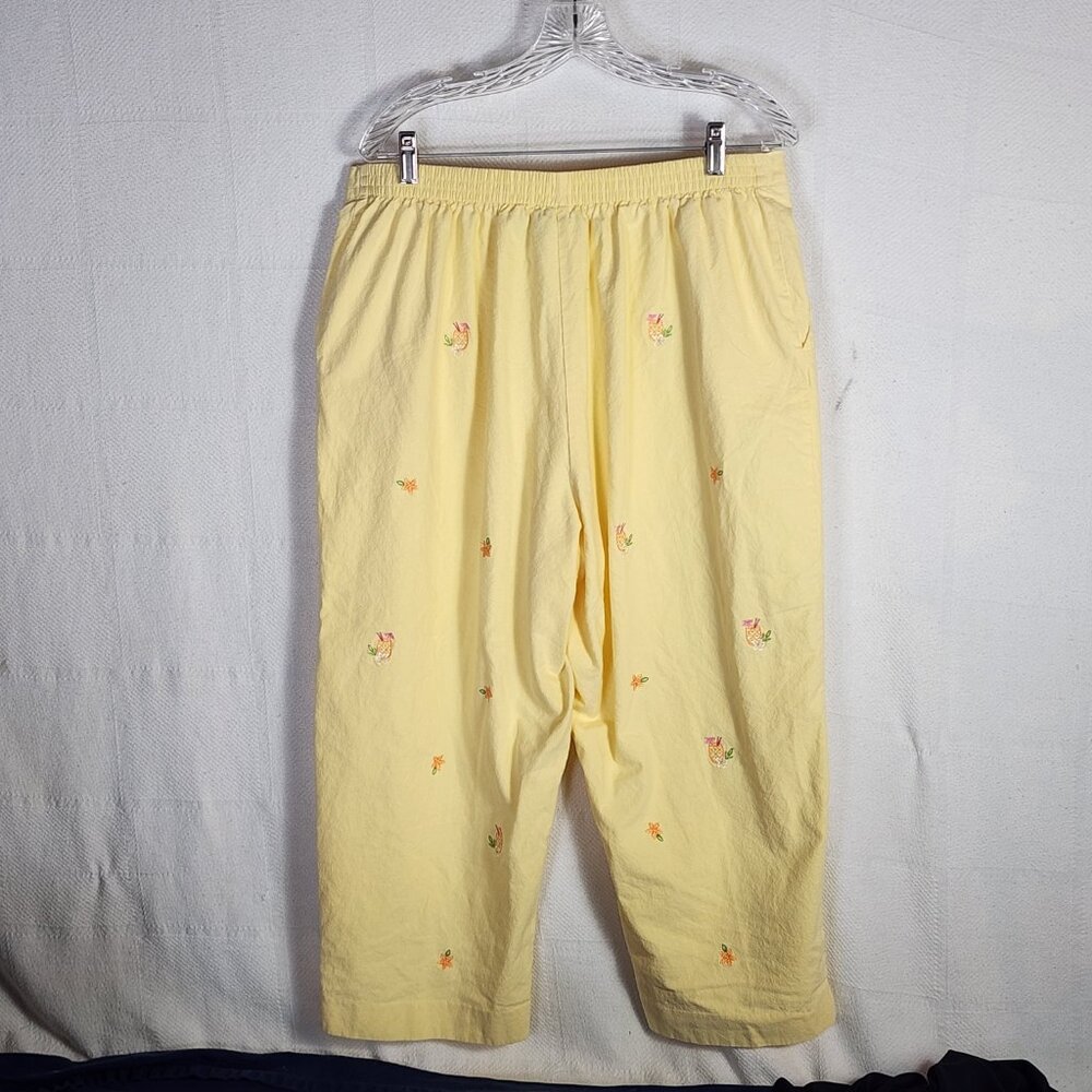 Alfred Dunner Yellow Umbrella Drink Embroidery Cotton Elastic Waist Pant Size 16 - Picture 10 of 16